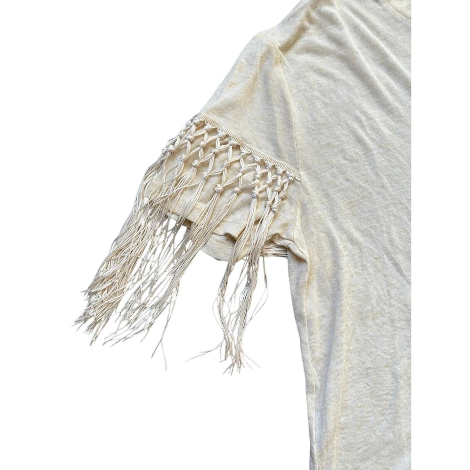 ASOS Women’s Fringe Sleeve T-Shirt M - Cream Boho Style - Image 2 of 4