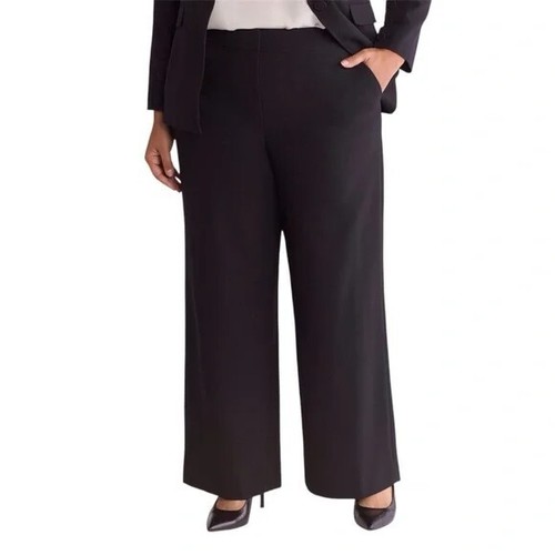 Tahari ASL Womens Pants Size 14 Black Wide Leg Trousers Front Slant Pockets New
