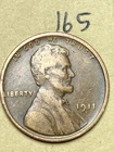 1911-S LINCOLN WHEAT CENT, rare date, "FINE" condition #165