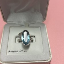 925 Sterling Silver Blue Topaz Ring Size 8 1/2.
