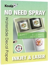 NO NEED SPRAY Koala Waterslide Decal Paper Matte White for INKJET + LASER 8.5x11