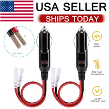  2x 12V Fused Male Cigarette Lighter Plug Replacement Adapter w/ Leads LED Light
