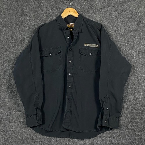 Harley Davidson Mens Large Long Sleeve Mechanic Garage Shirt Black Pockets