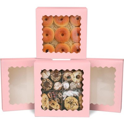 10x10x2.5 Inch AutoPop Up Pink Pie Boxes Window Cookie Donut Bakery 30 PCS
