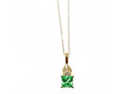 Kette 10 Karat Gelbgold Tsavorit & Diamanten mit Anhänger