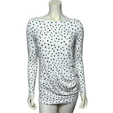 A Pea in the Pod White Black Polka Dot Maternity Top Side Ruched Blouse Size SP