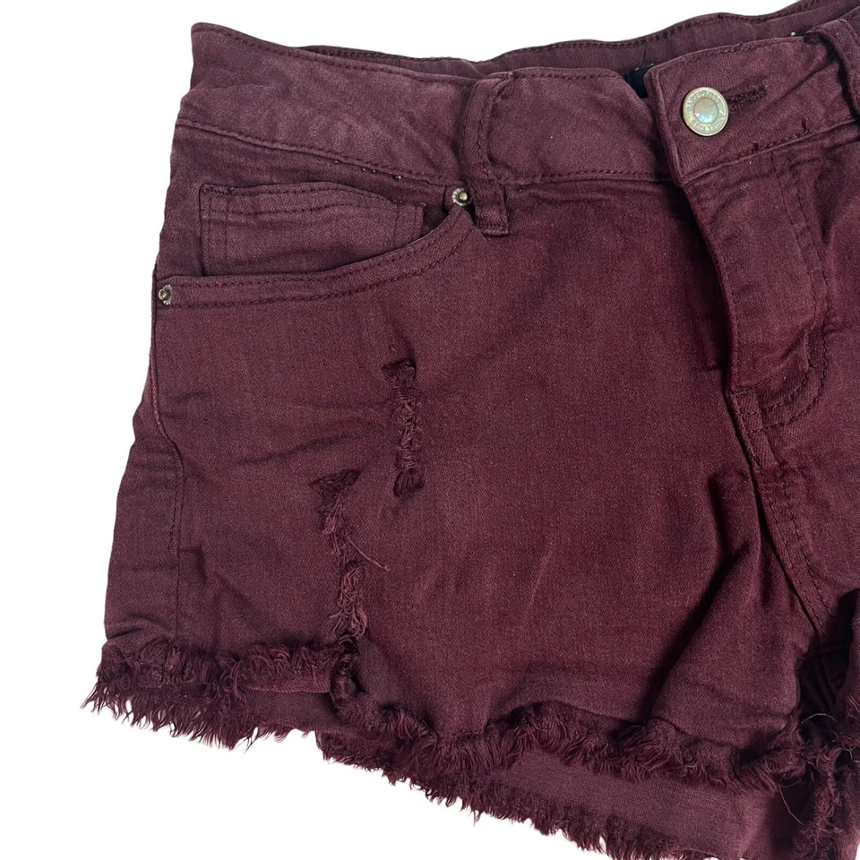 Angel Kiss Shorts Womens Size 9 Maroon Low Rise Stretch Distressed Short Shorts - Image 3 of 4