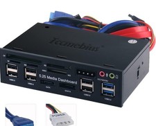5.25'' PC Front Panel Dashboard Media USB 3.0 Hub Audio eSATA SATA Card Reader