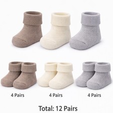Baby Socks 12 Pairs Newborn Cotton Socks 0  6 Months Unisex Neutral Colors