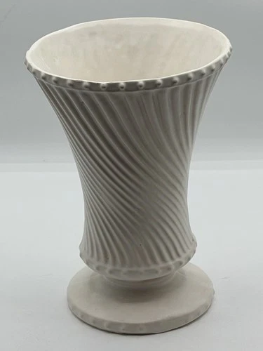 Vintage 1960's McCoy Pottery Matte White Swirl Footed Vase