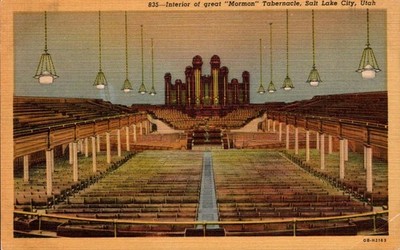 Vintage Interior of Great Mormon Tabernacle Salt Lake City  1940's Postcard UNP