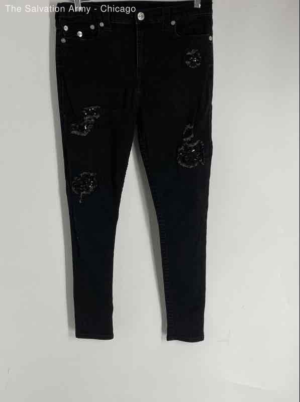True Religion Womens Black Denim Dark Wash 5-Pocket Design Skinny Jeans Size 33