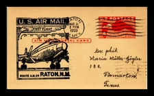  🚩US 1950 STAMP AIR MAIL POSTAL CARD RATON NEW MEXICO /EL PASO TX