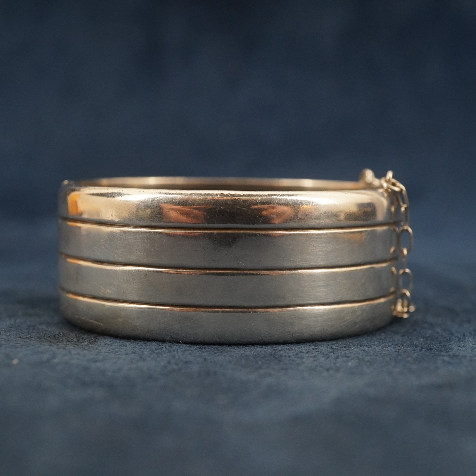 Engine Turned Silver Bangle Cuff with Safety Chai… - image 6