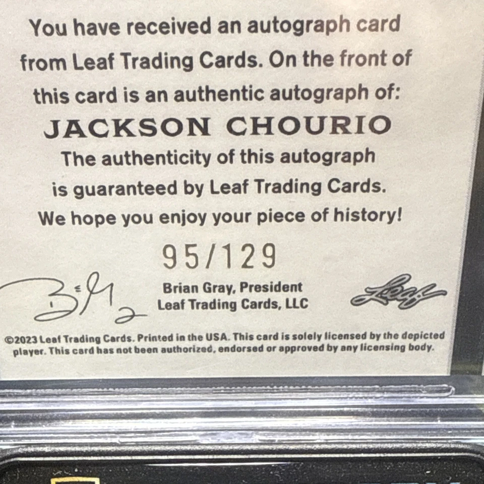 2023 Leaf Metal JACKSON CHOURIO Rookie Continuum #MC-26 Gold HOLO Auto Card /129 - Image 2 of 3