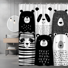Bear Panda Shower Curtain Black White Animal Print