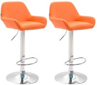 2Er Set Barhocker Braga Kunstleder Chrom Orange
