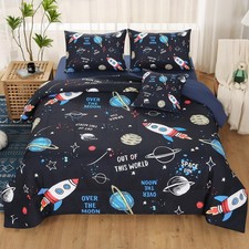 Full Space Comforter Set for Kids,6 Piece Bed in A Bag 3D Galaxy Space Rocket...