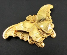 Vintage Large Butterfly Brooch Art Nouveau Revival Gold Tone Dimensional 4"