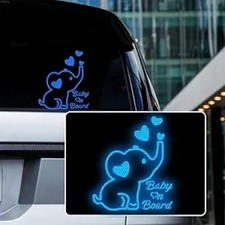 High Intensity Reflective Baby on Board Car Decal Cartoon Cute Ele Color: Blue