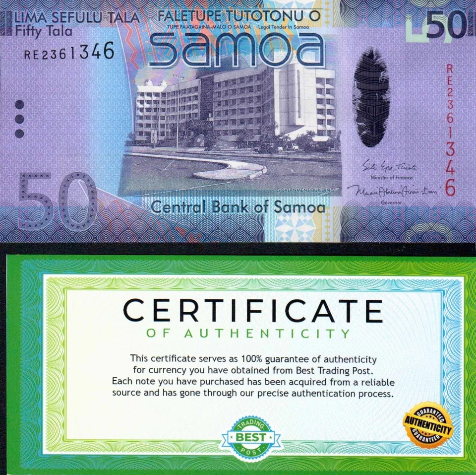 SAMOA - 50 Talas 2017 Polymer BANKNOTE UNCIRCULATED COA MONEY CURRENCY - Image 2 of 2