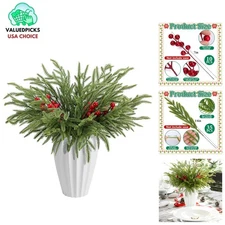Weather-Resistant 45-Pack Xmas Norfolk Pine & Berry Stems for DIY Crafts