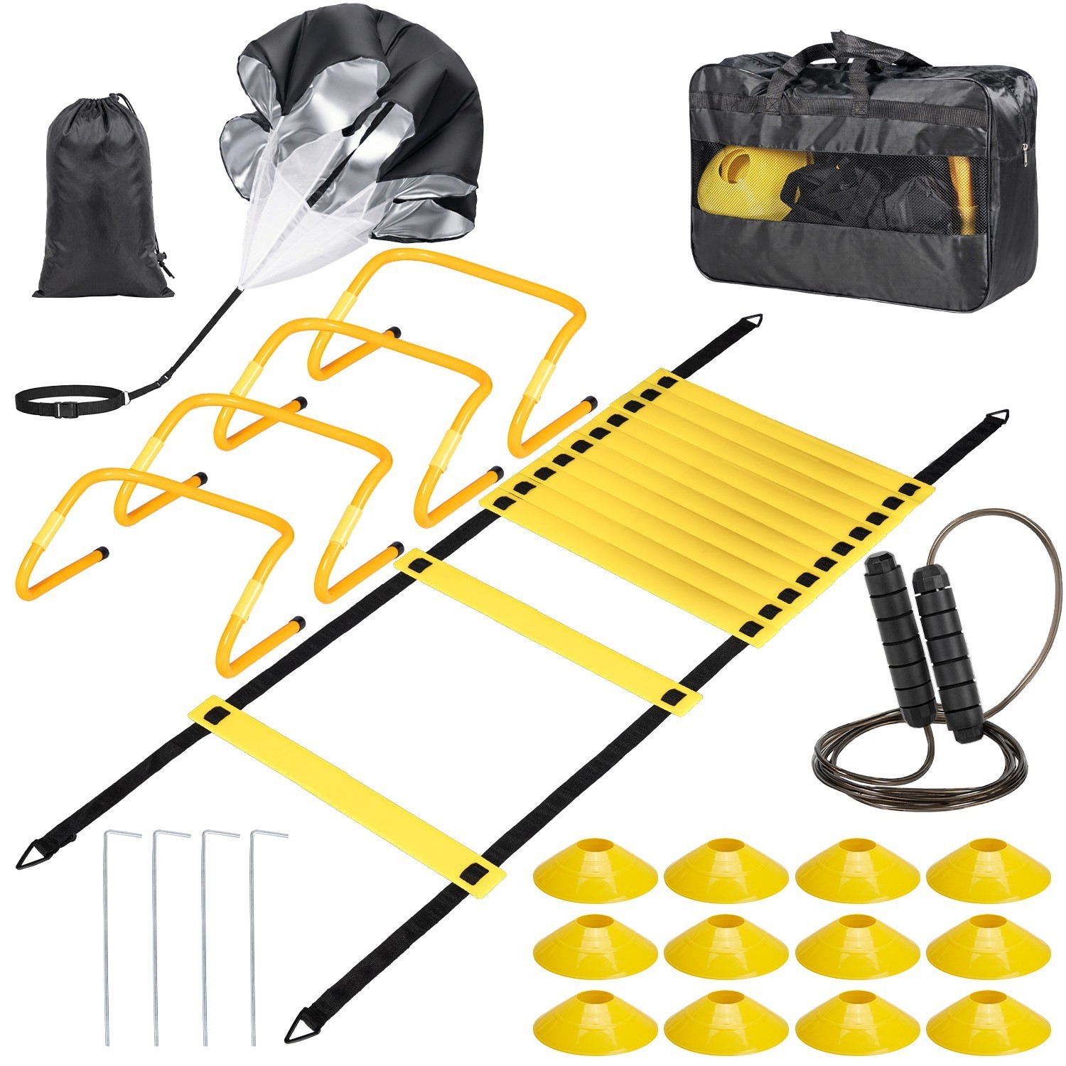 Football Training Equipment 20ft Agility Ladder Disc Cones,Speed Parachute Jump