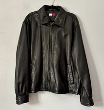 Men  s Vintage 90  s Tommy Hilfiger Black LeatherJacket size L