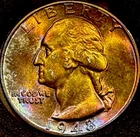 Toned Superb Gem BU 1948 P Washington Quarter 90% Silver US Mint- Problem Free