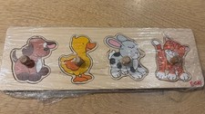 Goki Steckpuzzle Holz 4 Teile Tiere Hund Ente Hase Katze Kleinkind