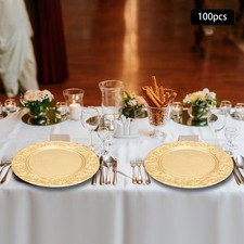 100 Count Gold Round Charger Plates Set for Parties, Weddings & Events