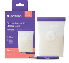 Lansinoh Silicone Breastmilk Storage Bags 5 count 8oz , Reusable Leak proof Milk