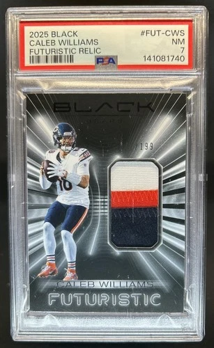 2025 Panini Black Caleb Williams Futuristic Patch #/199 Bears PSA 7