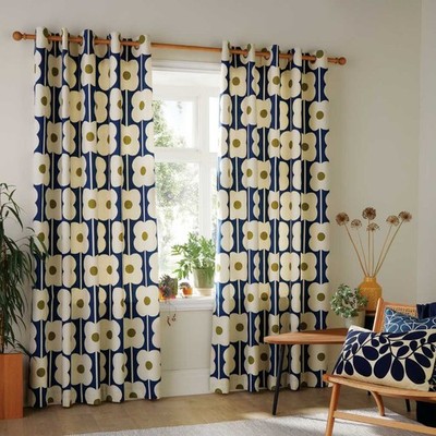 Orla Kiely Gardinen Abakus Blume Marine Gardinen mit Ösenkopf 100% Baumwolle
