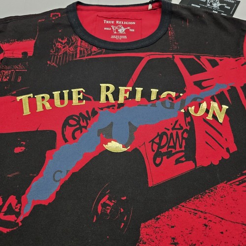 T-Shirt Herren XL True Religion schwarz rot gold Allover Print Graffiti Van Grafik - Bild 2 von 14