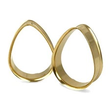 Pair of Gold Steel Double Flare TEARDROP  Tunnels (PS-275) set gauges plugs