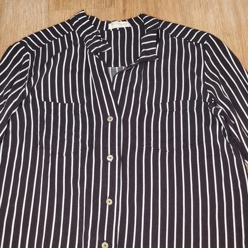 Just Living Mujer M Negro Blanco Top Rayas Botones Clásico Preppy Neutro - Imagen 7 de 8