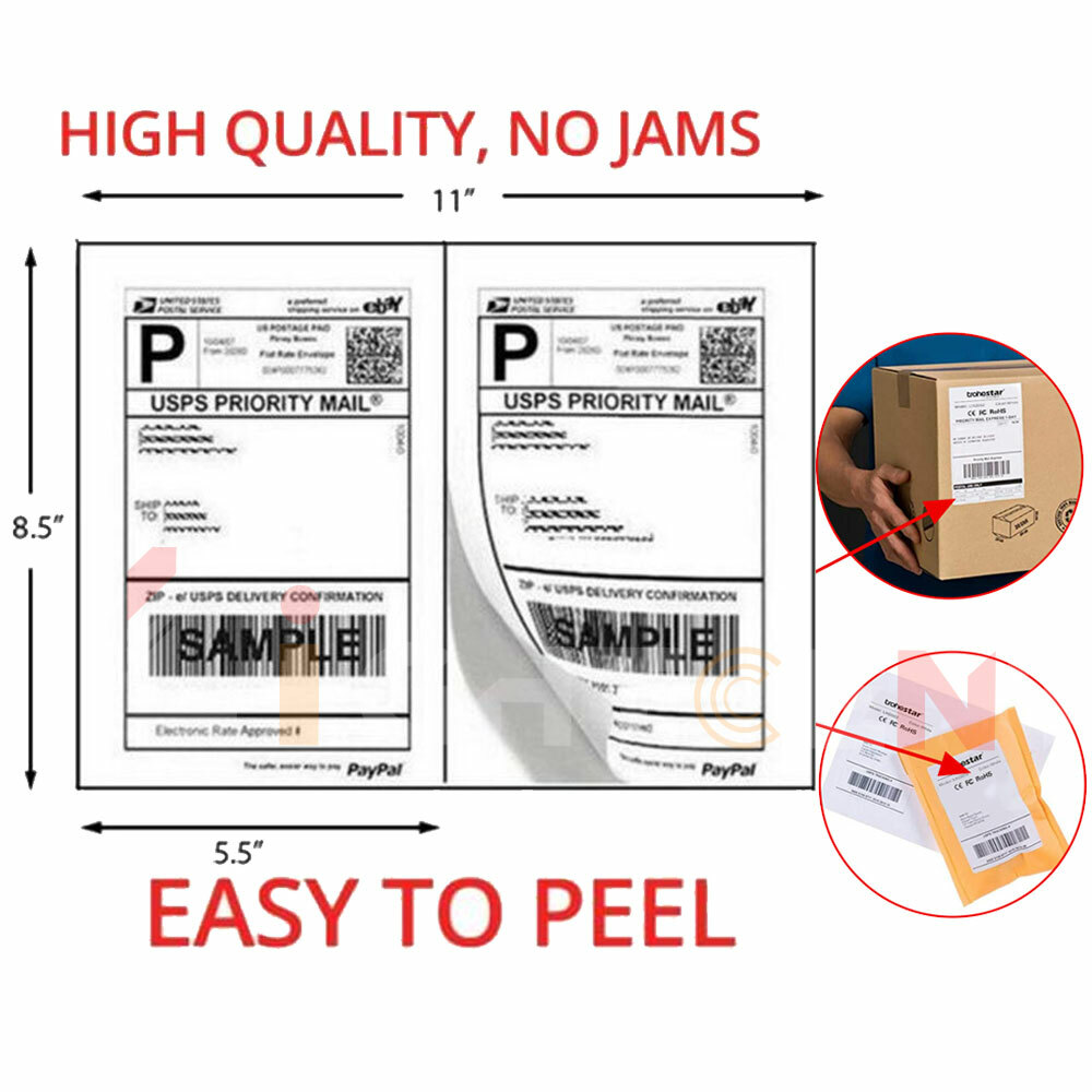 Supply Hut 1100 Half-Sheet Shipping Labels (8.5" X 5.5") - Self Adhesive For Laser/Inkjet Printers