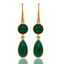 Natural Green Onyx Gemstone 925 Sterling Silver Drop Earring Jewelry