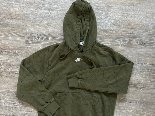 Nike Hoodie Sweatshirt hooded green Center Swoosh Embroidered All Over Logo Army - Picture 6 of 7