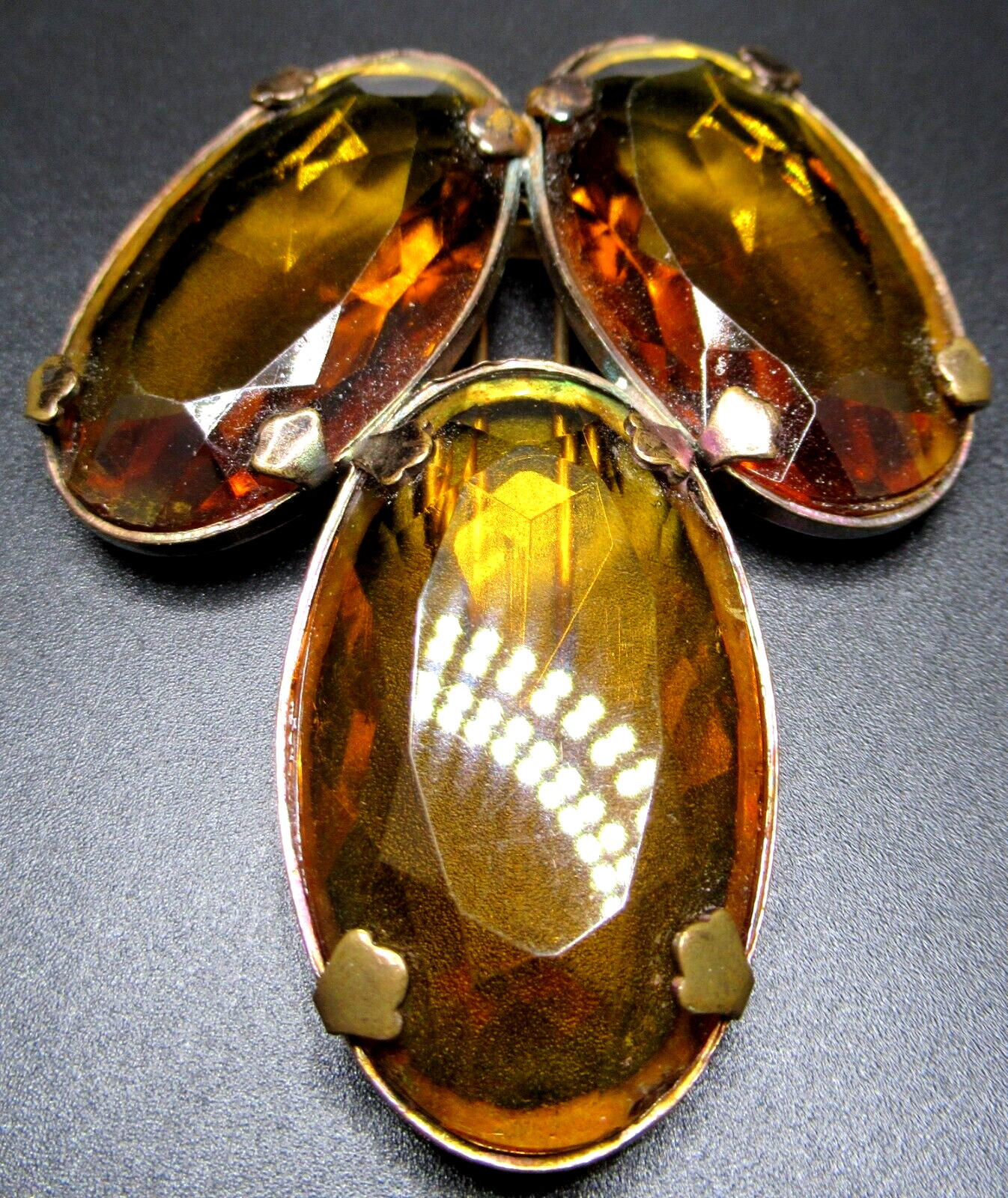 REGINA Huge Amber Glass Rhinestone Vintage Fur Clip - Gem