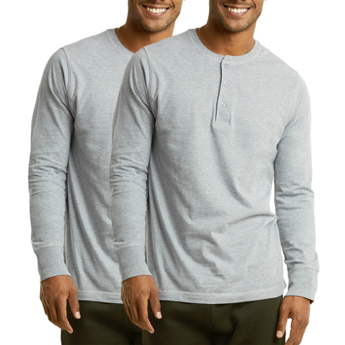 2 Pack Men's Henley Shirt Cotton Long Sleeve Tops S-3XL Regular Big & Tall Solid - Picture 28 of 30