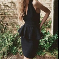 Anthropologie Ganni Eleanor Peplum Dress Black Sleeveless Size Large