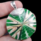 925 Sterling Silver Round Shell & Green Resin Spider Shell Pendant Jewelry