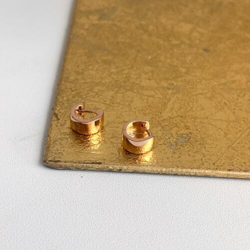 10KT Rose Gold Solid 6MM Tube Rounded Hinged Huggie Hoop Earrings 11MM MINI - Picture 6 of 12