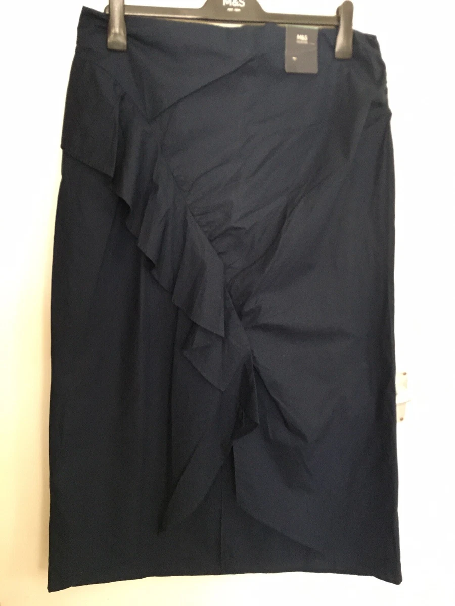 Marks and SpencerM S ladies midi skirt with raffle layer navy size