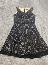 Tahari Dress Women 6P Petite Black Sequin Lace Lined A-Line Flare Whimsigoth