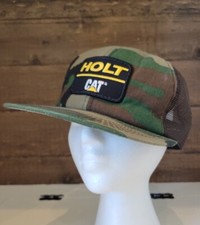 Vtg. 80's HOLT CAT Trucker Hat Snapback Patch Camo USA Made Mesh Cap Farmer