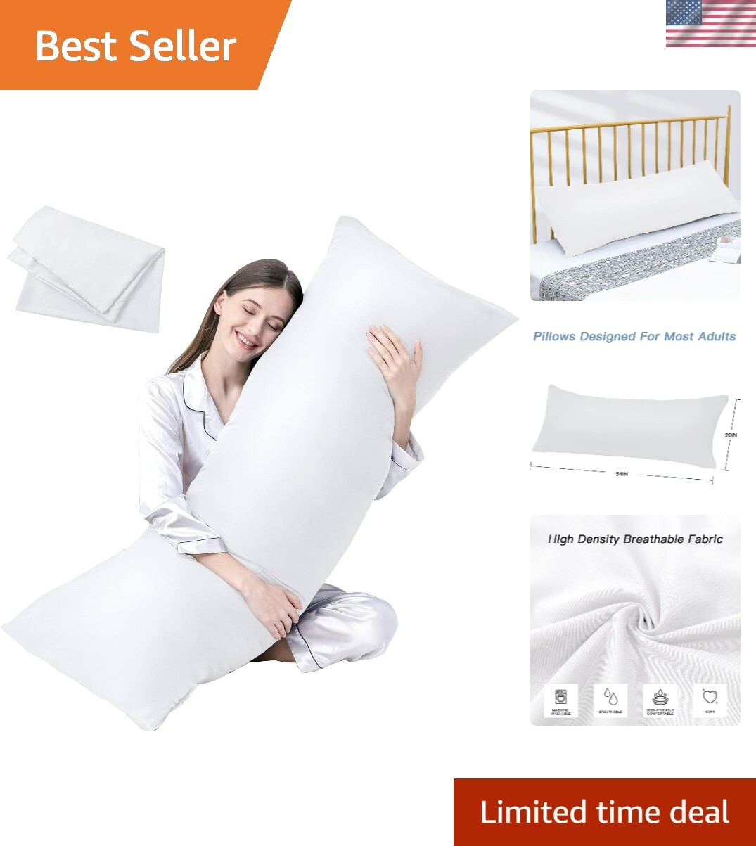 Luxury Full Body Pillow Insert with Fiber Cover - Ultra Soft Body Pillow for ...