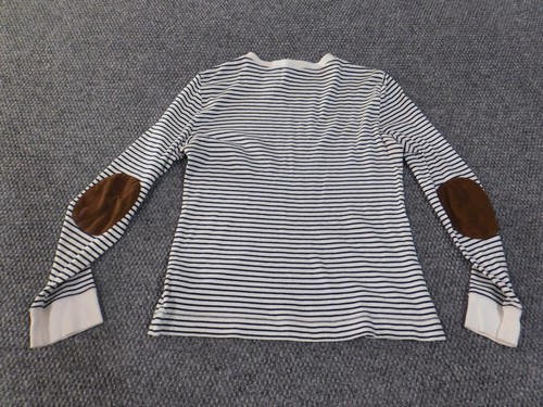 Lauren Ralph Lauren Sweater Medium Blue striped elbow patch zip logo stretch - Picture 11 of 13